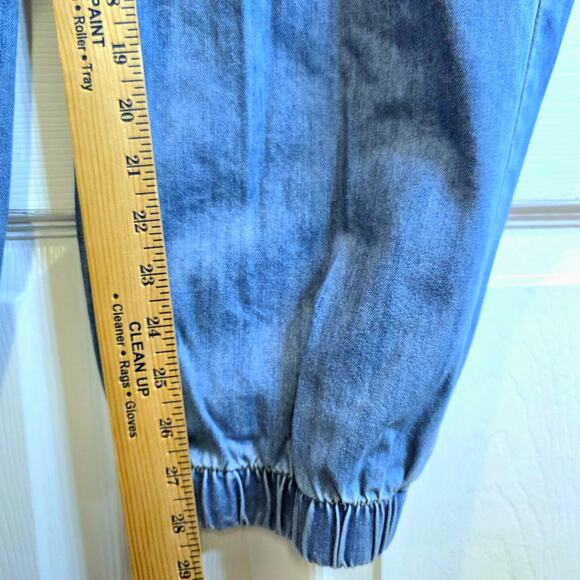 Denim Joggers Button Fly Womens Pants Sz XL Large Cargo Blue Mid Wash Cotton - Picture 11 of 12